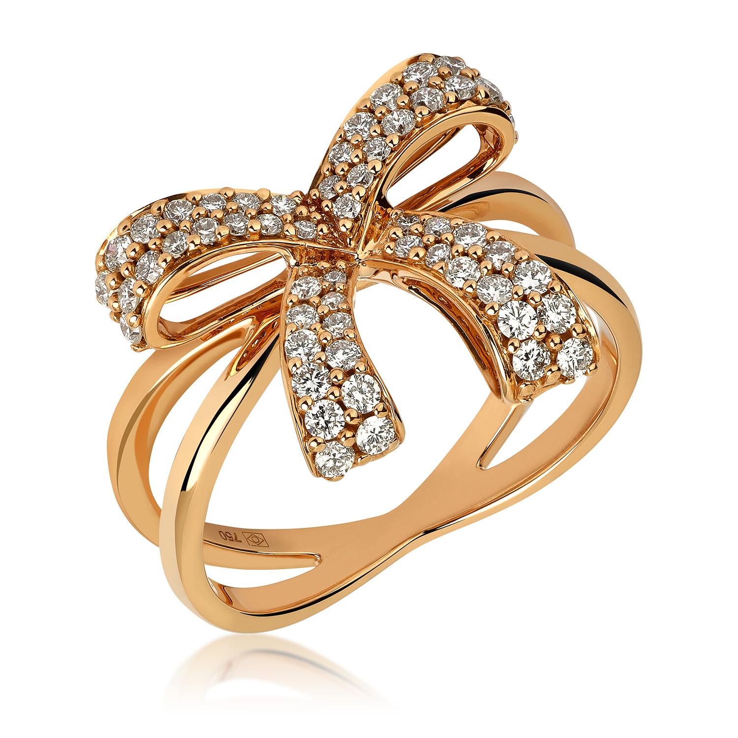 The Romance collection by Hueb is all about being flirtatious and enchanting!  A dainty bow encrusted with diamonds is placed on the top of two intertwining gold bands that is represents infinity. Express yourself in the most effortless manner in
