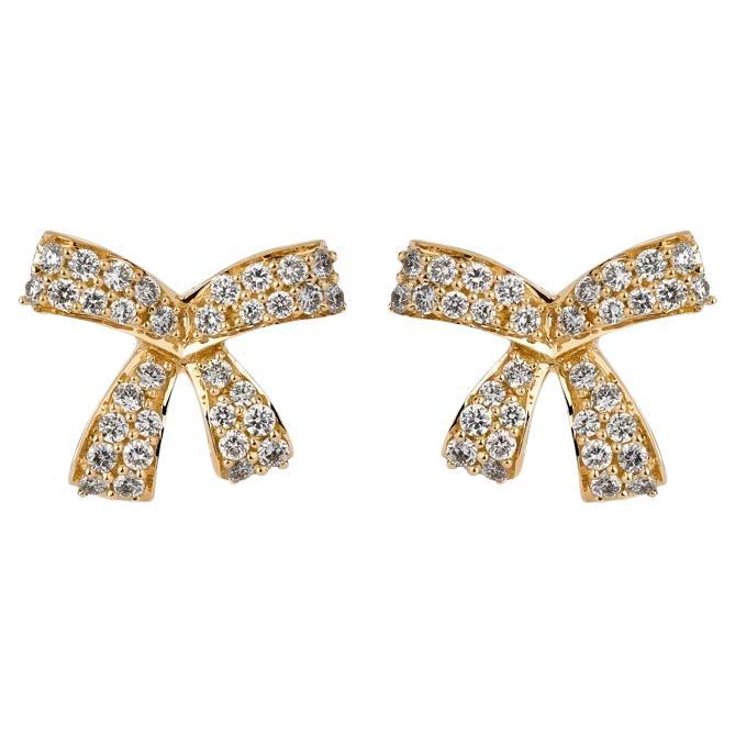 18 Karat Romance Yellow Gold Earring With Vs-Gh Diamonds For Sale