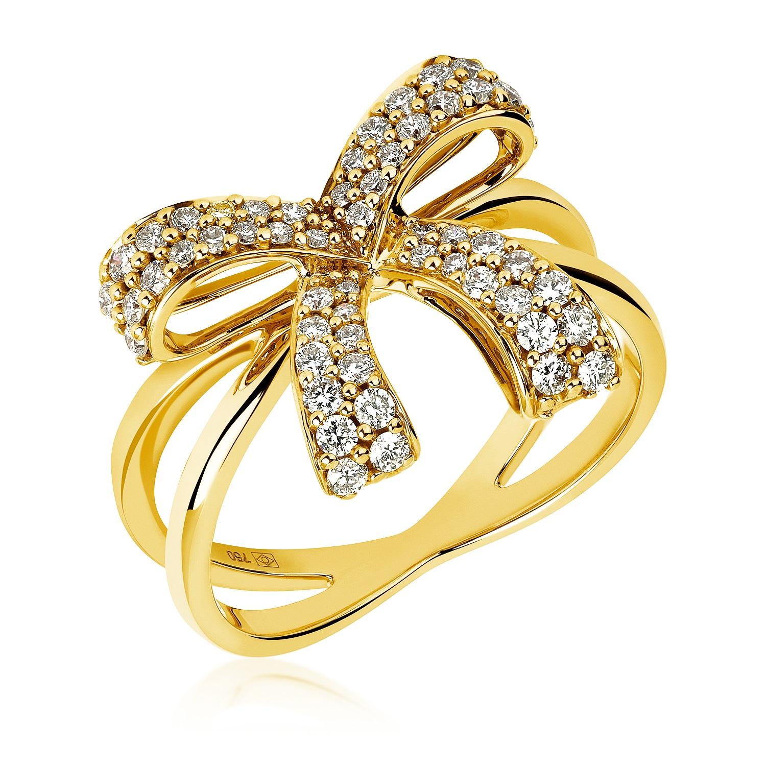 Contemporary 18 Karat Romance Yellow Gold Ring with Vs Gh Diamonds For Sale