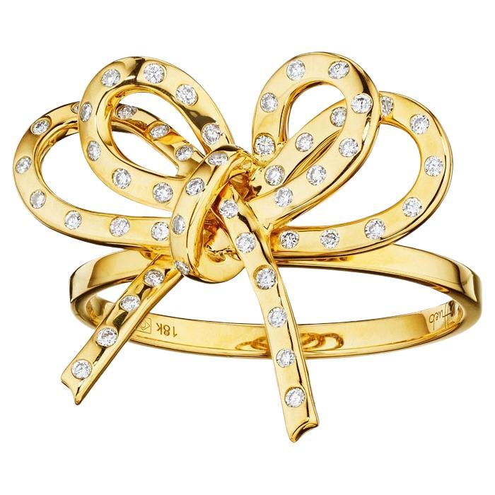 For Sale:  18 Karat Romance Yellow Gold Ring with Vs-Gh Diamonds