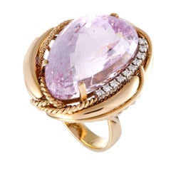 18 Karat Rose and Platinum Diamond and Kunzite Oval Ring