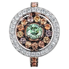 18 Karat Rose and White Gold 0.45 Carat Green Diamond Pave Entourage Ring