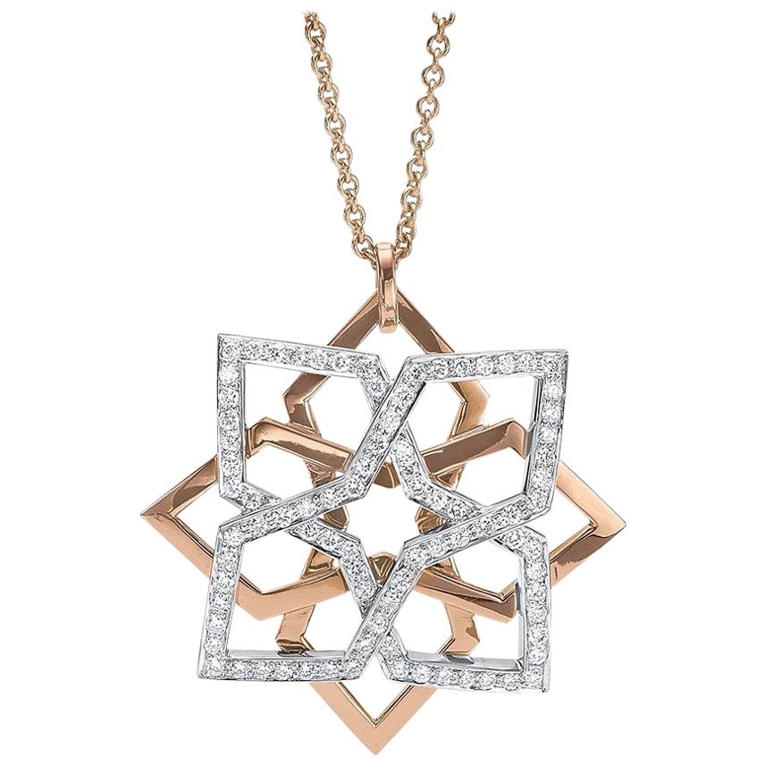 18 Karat Rose and White Gold 1.25 Carat Diamond Geometric Pendant For Sale