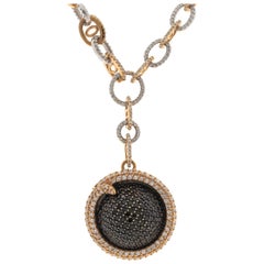 18 Karat Rose and White Gold Black Sapphire Pave Half Sphere Chain Necklace
