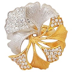Anillo Hoja Cepillada de Oro Rosa y Blanco de 18 Quilates con Diamantes de 0,90 Quilates