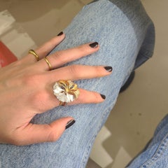 18 Karat Rose and White Gold Brushed Leaf Ring with .90 Carat Diamonds