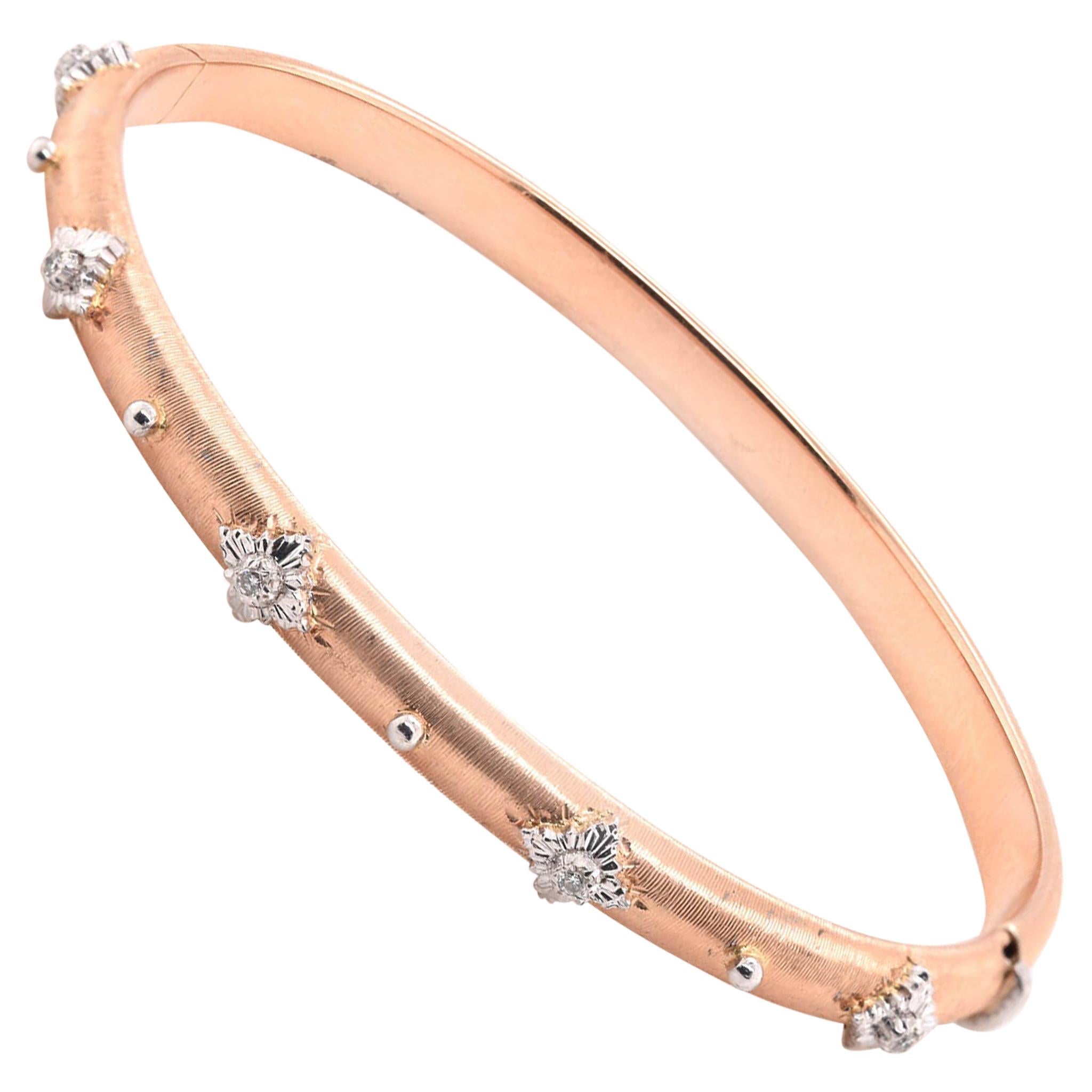 18 Karat Rose and White Gold Diamond Bangle Bracelet