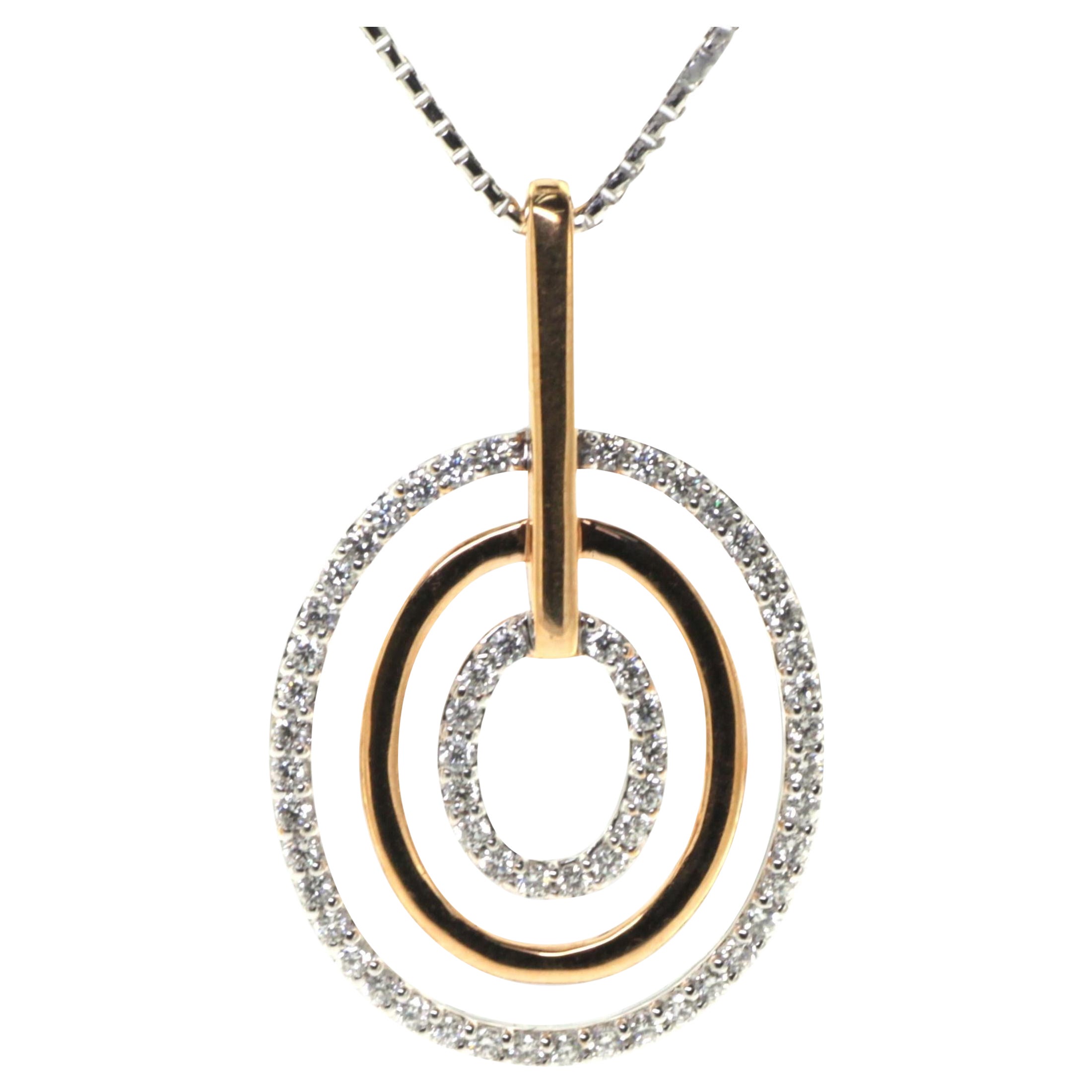 18 Karat Rose and White Gold Diamond Circle Pendant For Sale