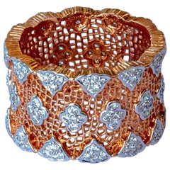 Antique 18 Karat Rose and White Gold Diamond Modern Bang Cocktail Fashion Ring