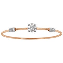 Bracelet jonc Flex en or rose et blanc 18 carats avec halo de diamants taille coussin de 4/5 carats