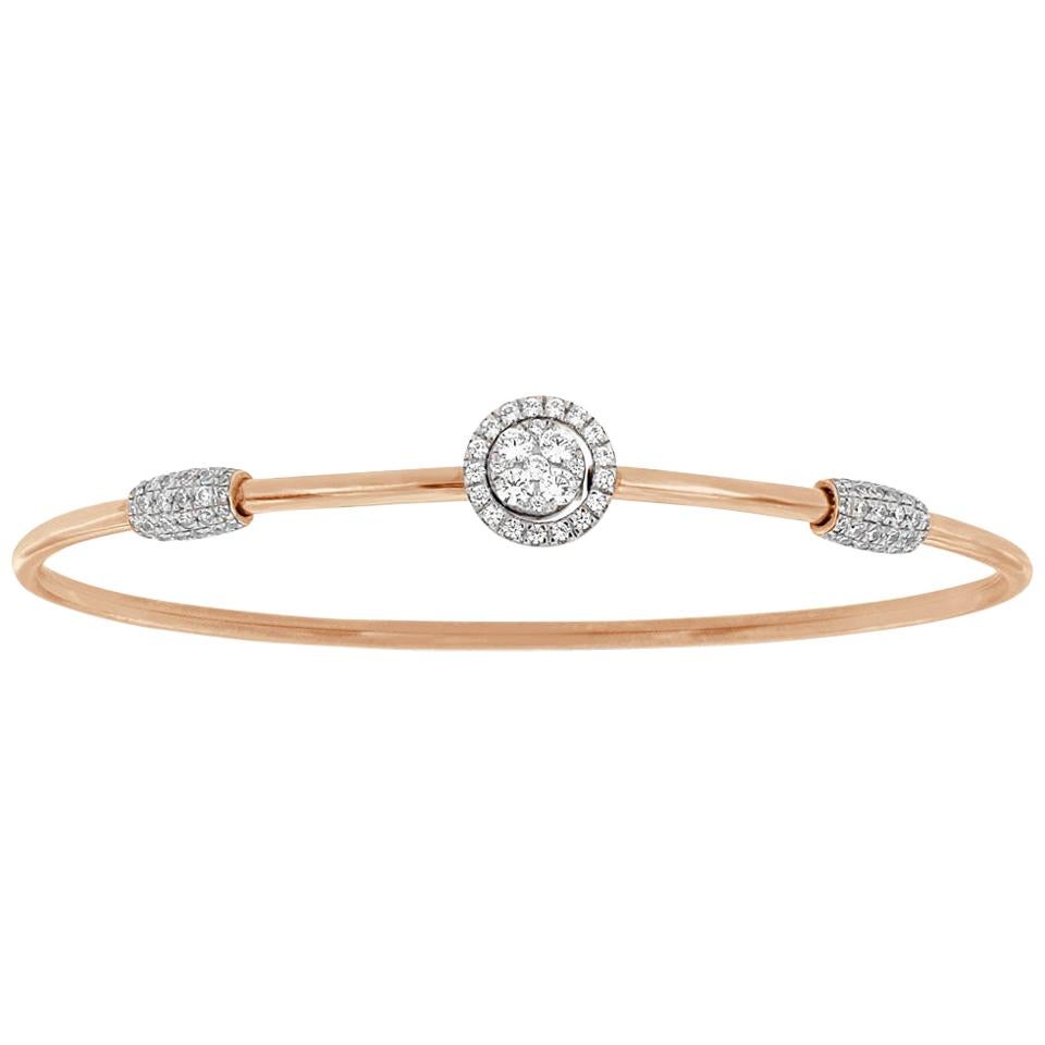 Bracelet jonc Flex en or rose et blanc 18 carats avec halo de diamants ronds (2/3 carats)