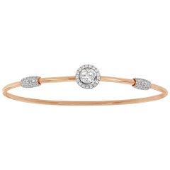 18 Karat Rose and White Gold Flex Round Halo Diamond Bangle '2/3 Carat'