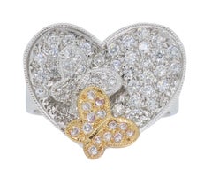 18 Karat Rose and White Gold Heart Butterfly Diamond Ring