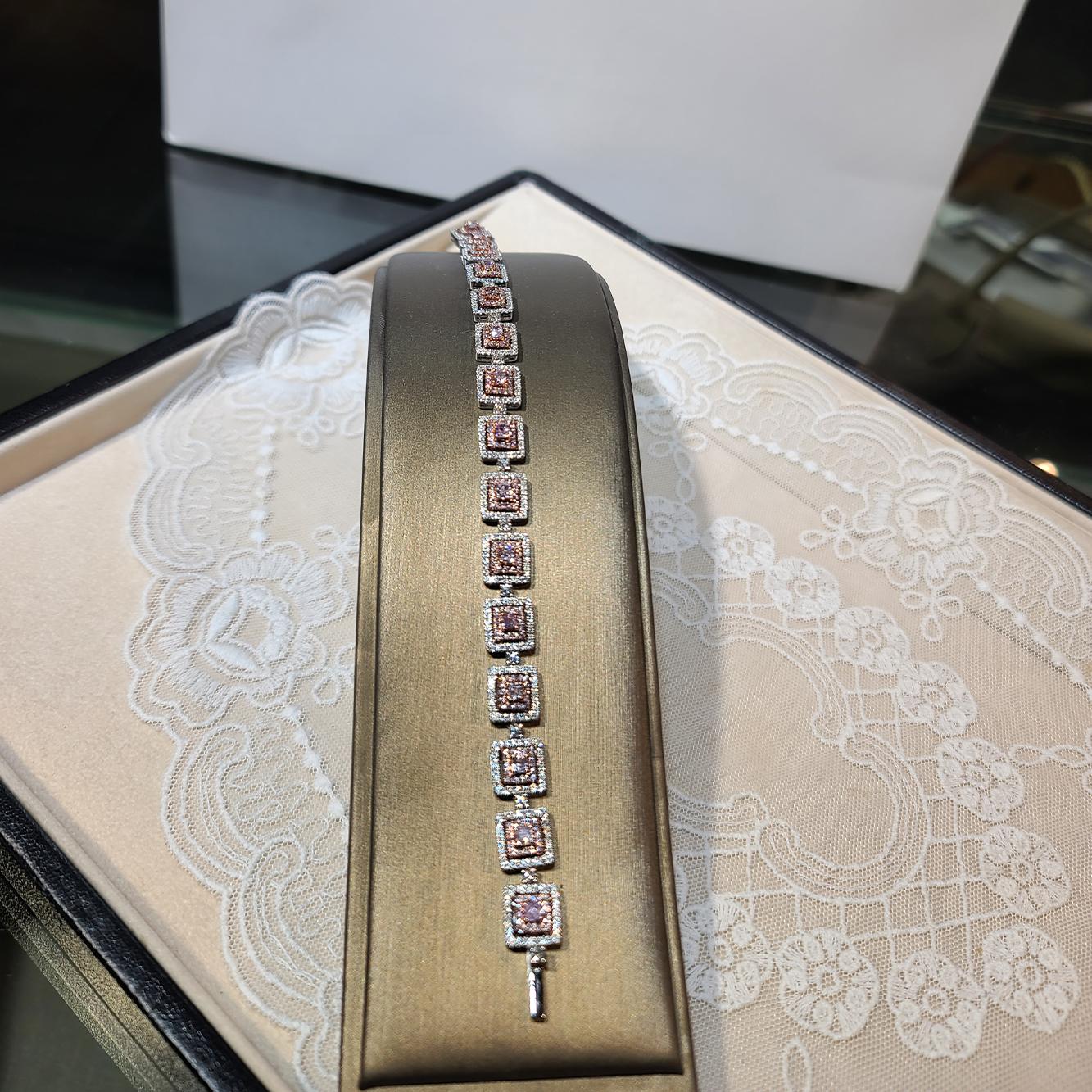 Modern 18 Karat Rose and White Gold Pink Diamond Bracelet