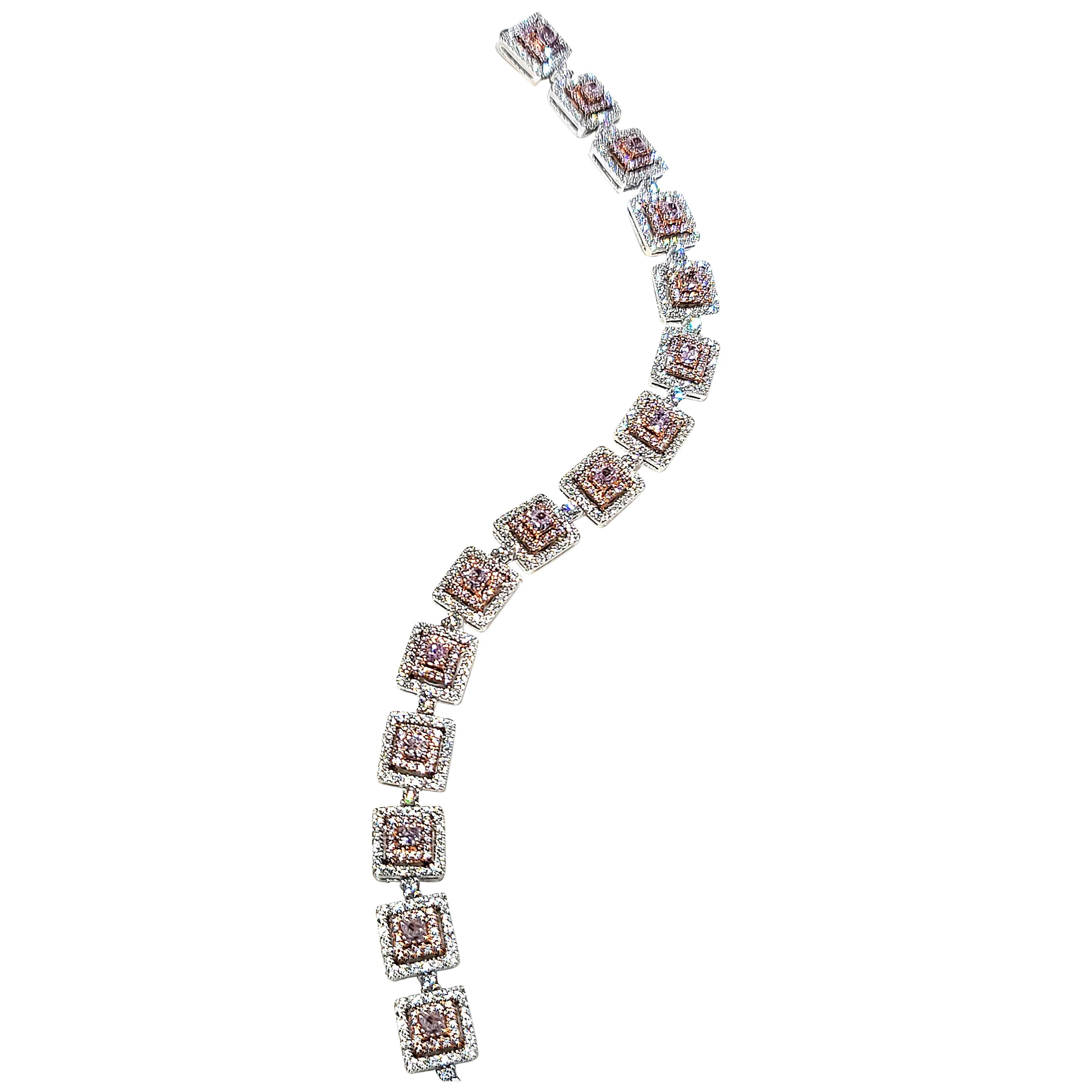18 Karat Rose and White Gold Pink Diamond Bracelet