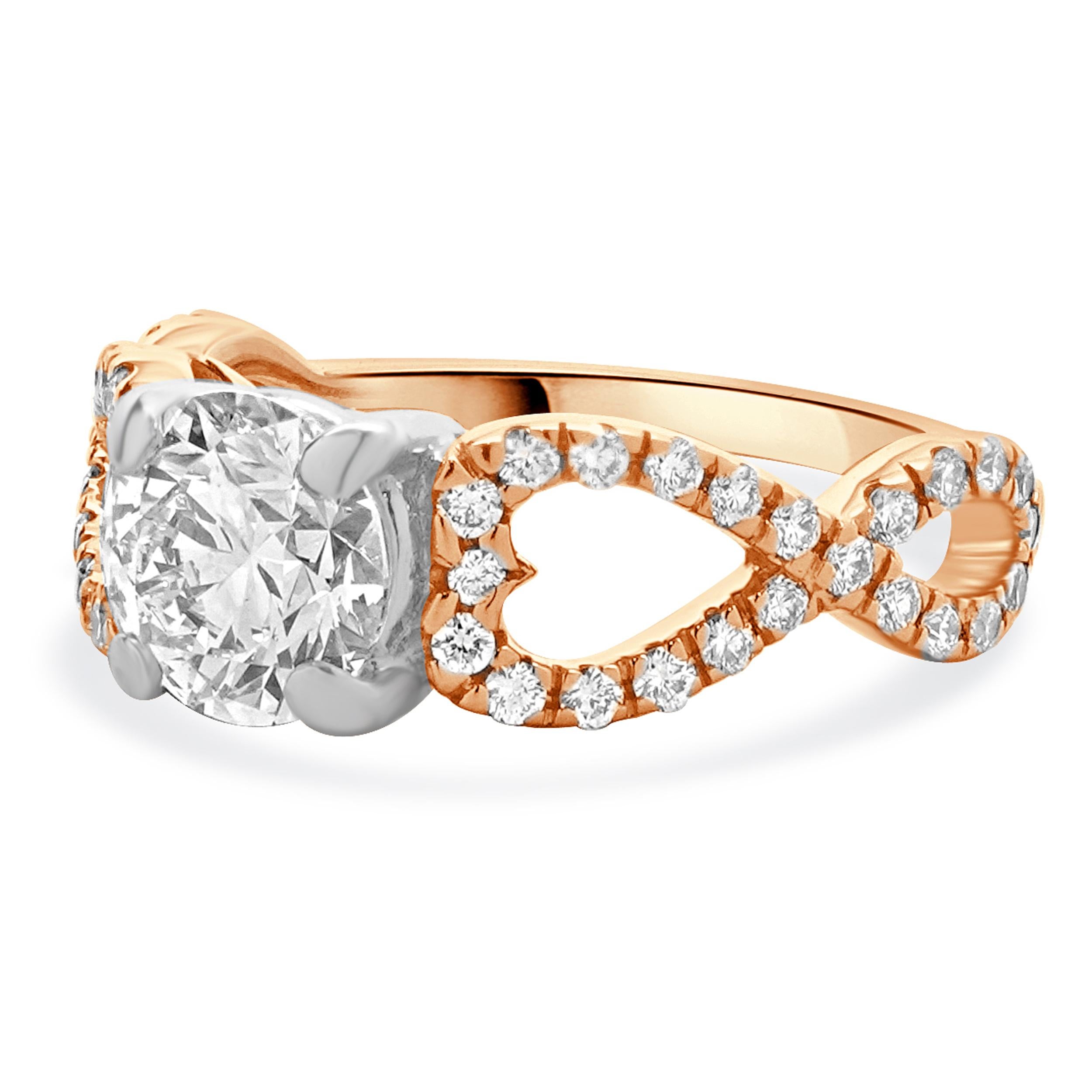 Verlobungsring aus 18 Karat Roségold und Weißgold mit rundem Diamanten im Brillantschliff im Zustand „Hervorragend“ im Angebot in Scottsdale, AZ