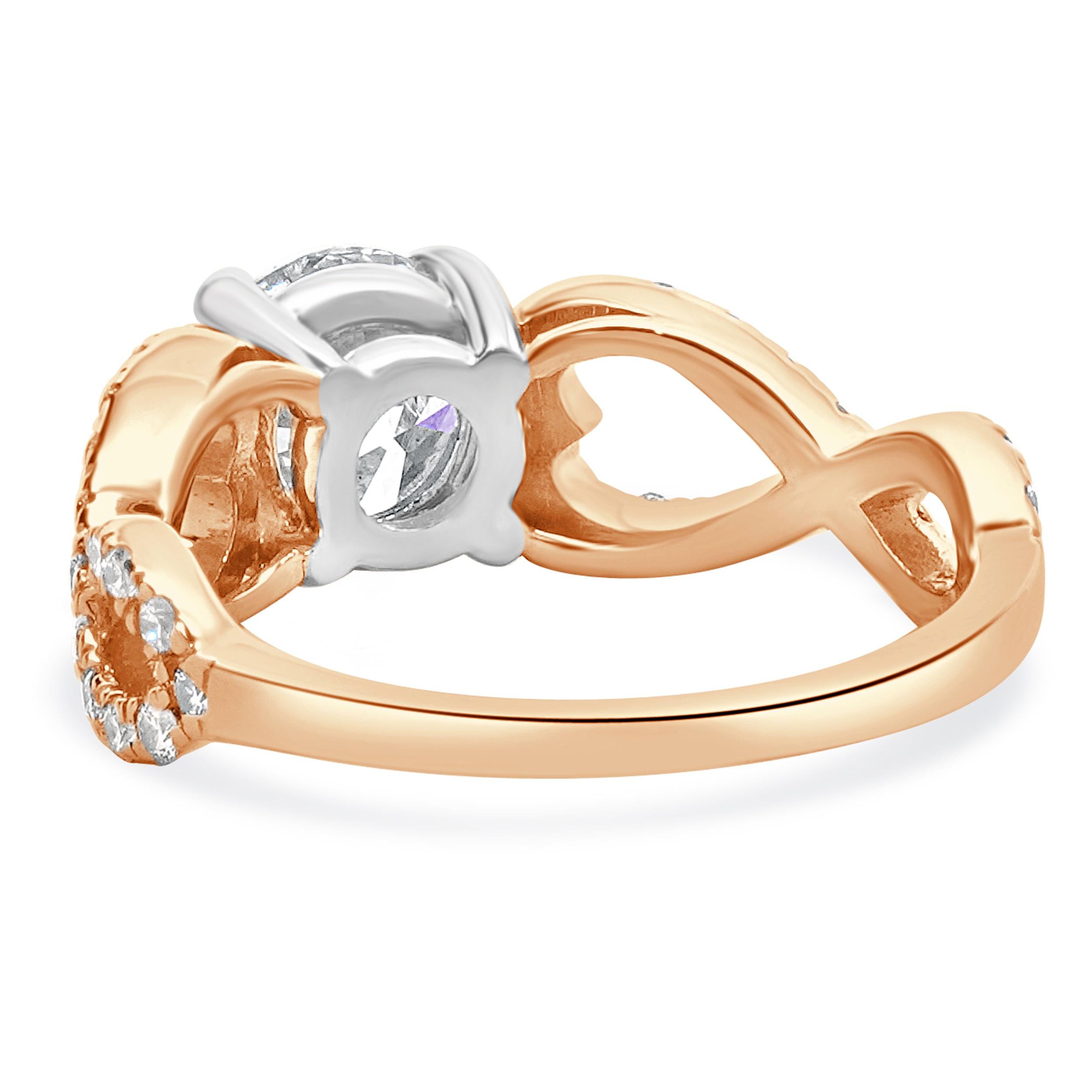 Verlobungsring aus 18 Karat Roségold und Weißgold mit rundem Diamanten im Brillantschliff Damen im Angebot