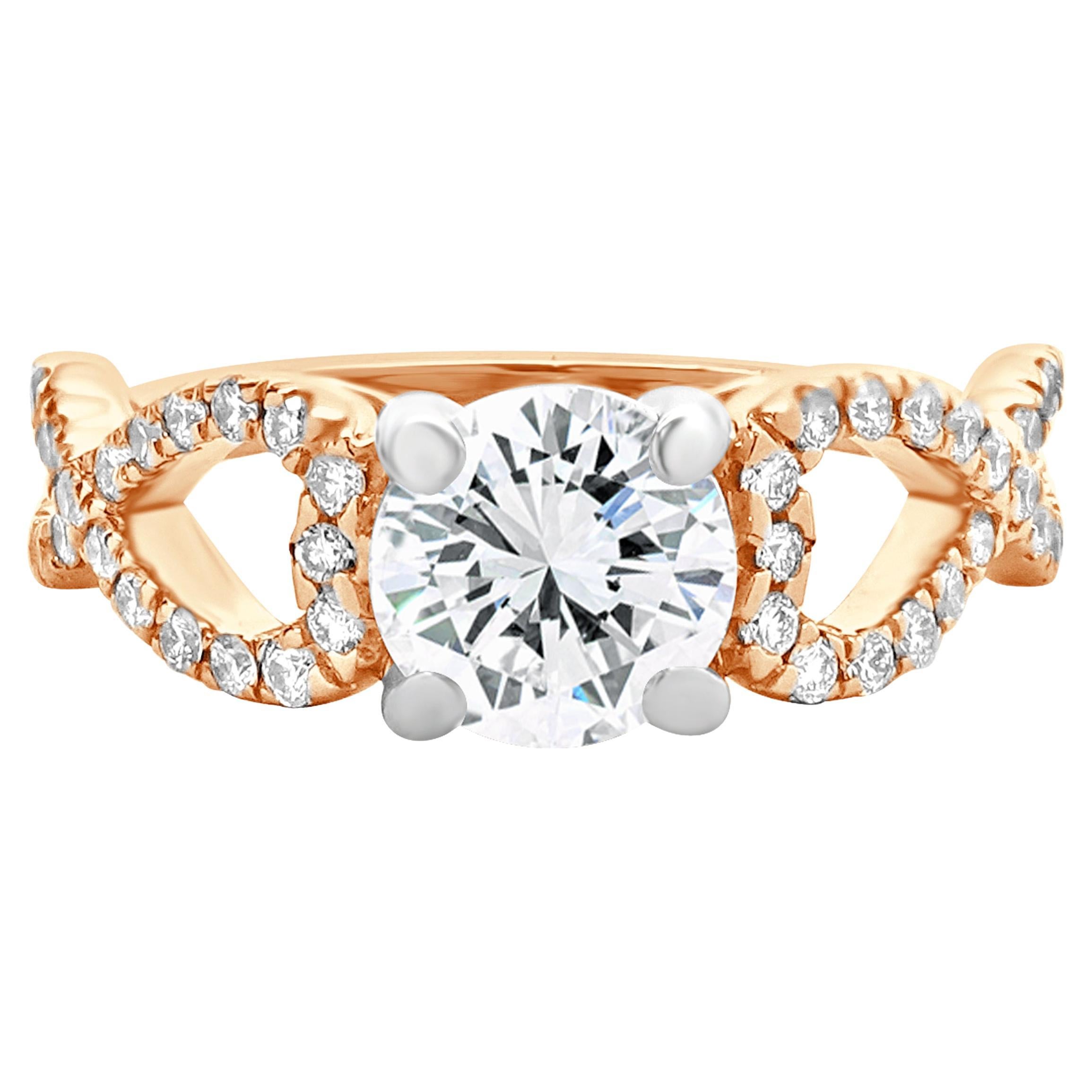 Verlobungsring aus 18 Karat Roségold und Weißgold mit rundem Diamanten im Brillantschliff im Angebot