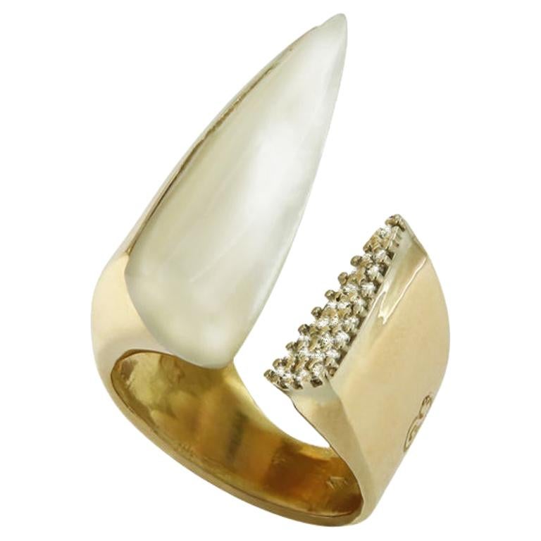 18 Karat Rose and White Gold, White Diamond and Mother of Pearl Ring For Sale