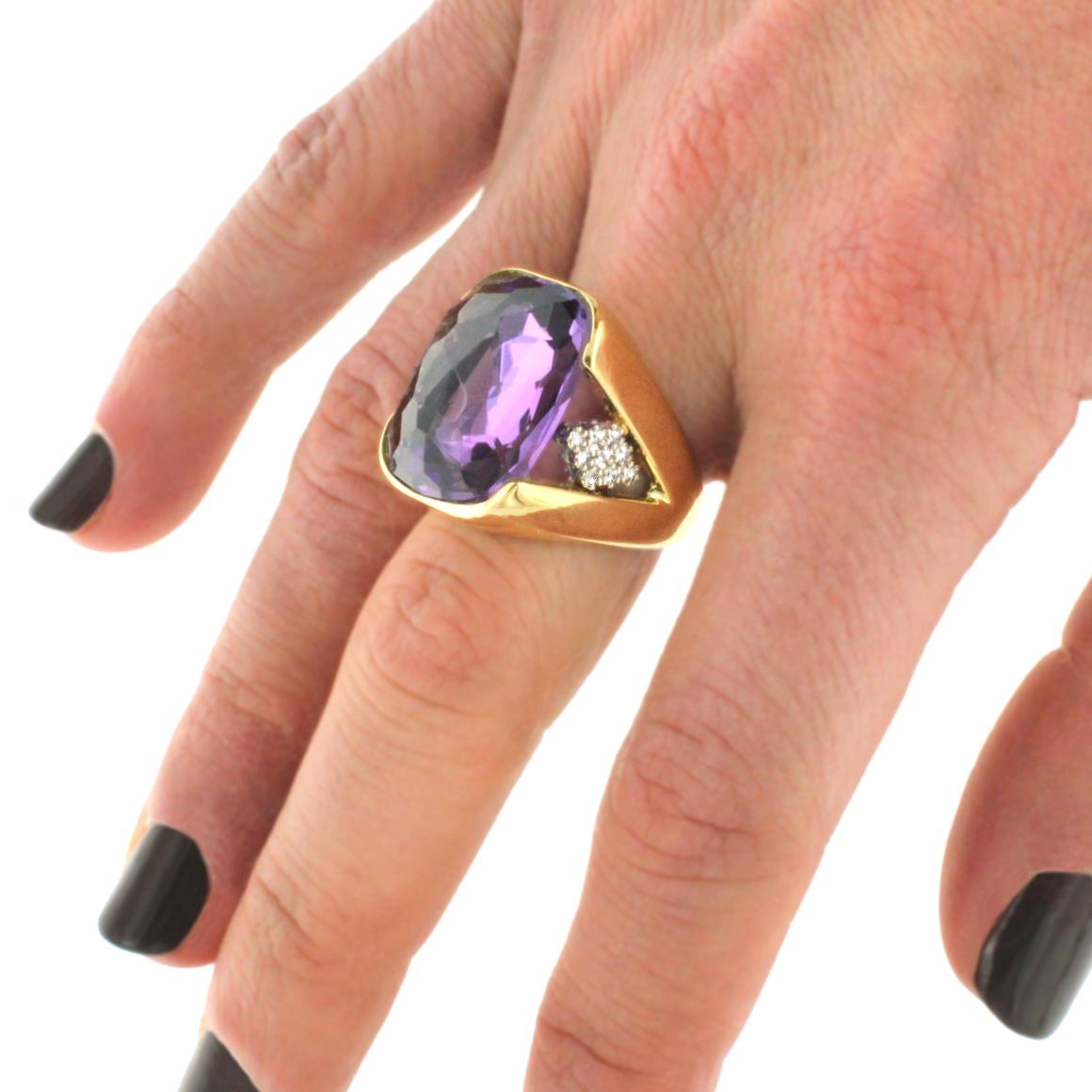 Modern 18 Karat Rose and White Gold with Amethyst and White Diamond Ring