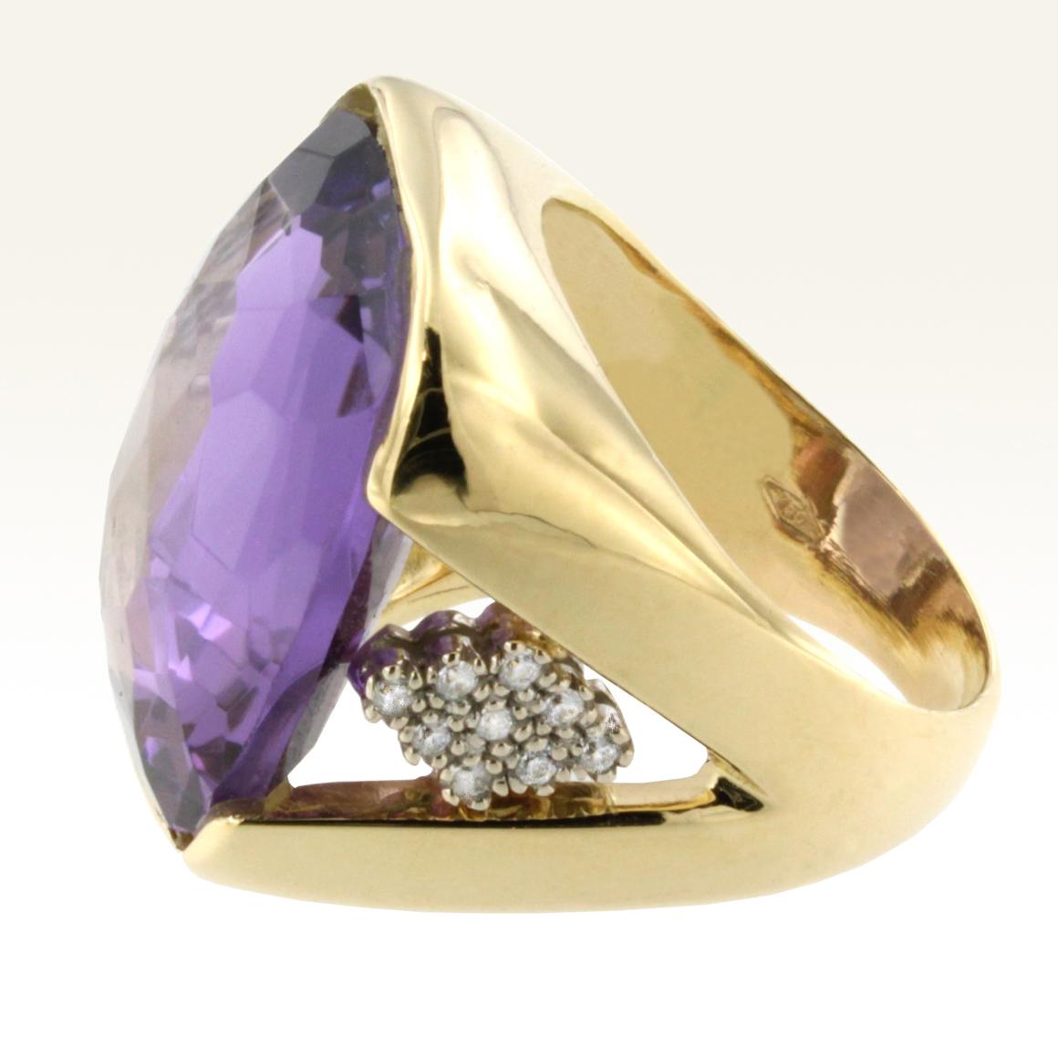 Cushion Cut 18 Karat Rose and White Gold with Amethyst and White Diamond Ring