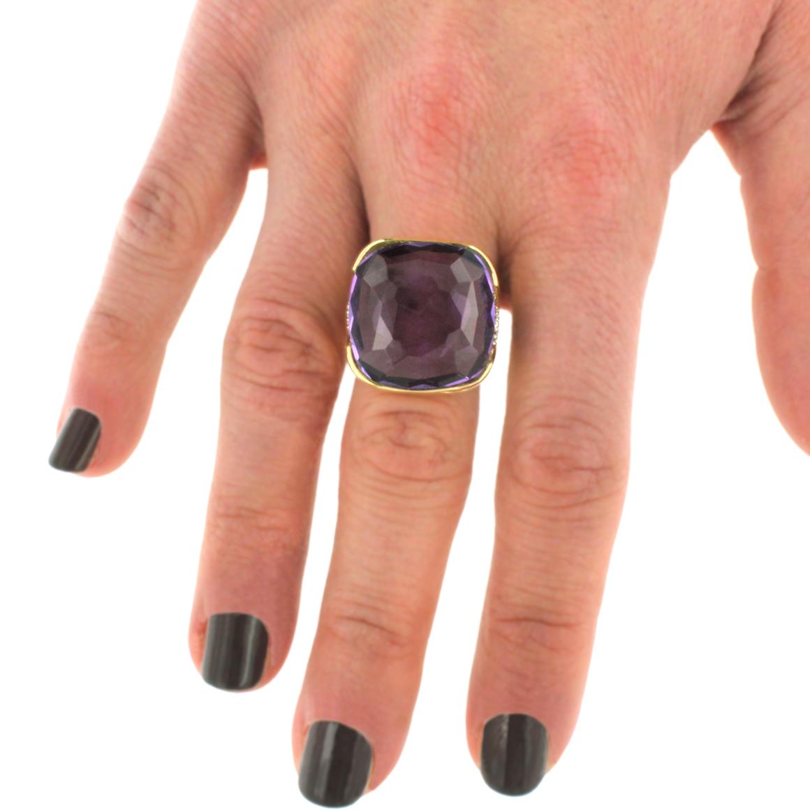 18 Karat Rose and White Gold with Amethyst and White Diamond Ring In New Condition In GALLARATE, IT