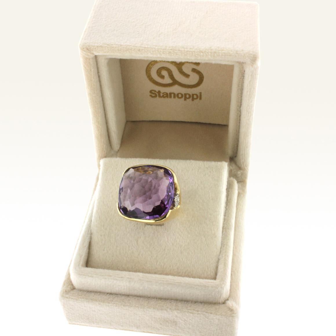 18 Karat Rose and White Gold with Amethyst and White Diamond Ring 1
