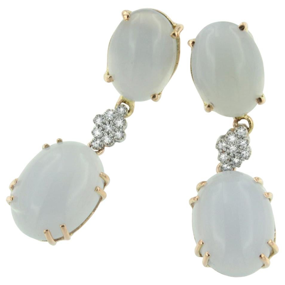 18 Karat Rose and White Gold with Chalcedony and White Diamond Earrings