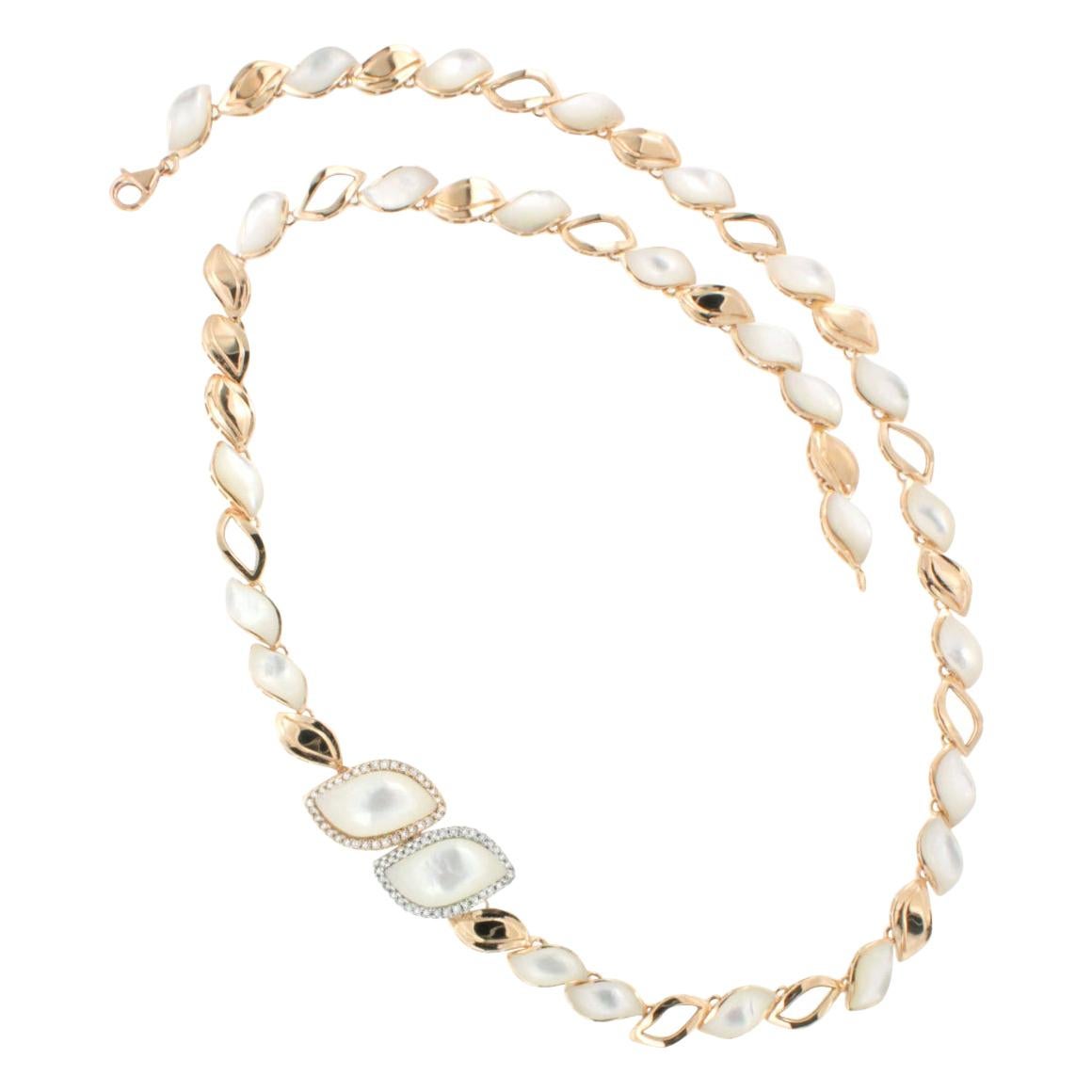Halskette aus 18 Karat Roségold mit Perlmutt und weißen Diamanten
