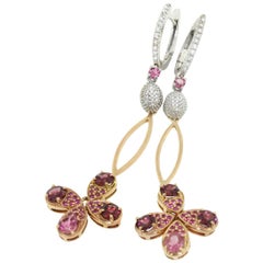 18 Karat Rose and White Gold With Pink Tourmaline White Diamond Modern Earrings
