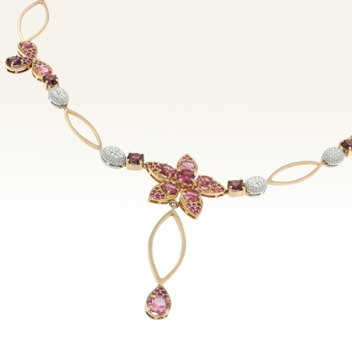 18 Karat Rose and White Gold with Pink Tourmaline and White Diamond Necklace In New Condition For Sale In GALLARATE, IT