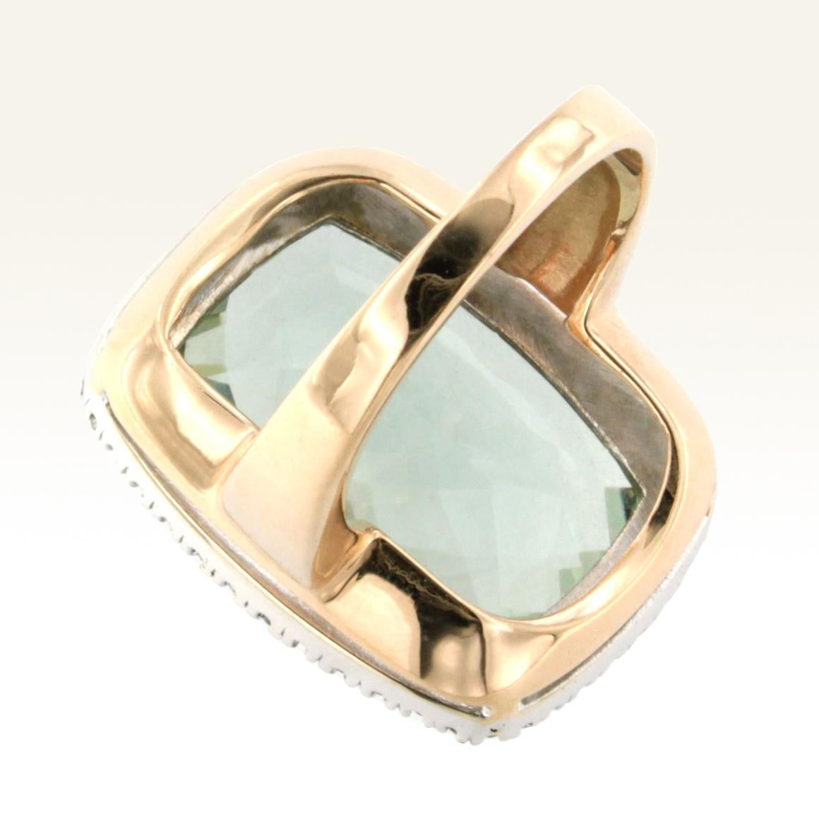 Briolette Cut 18 Karat Rose and White Gold with Prasiolite and White Diamond Cocktail Ring For Sale