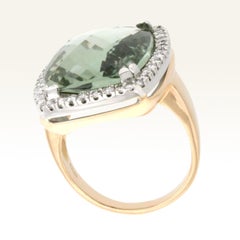 18 Karat Rose and White Gold with Prasiolite and White Diamond Cocktail Ring