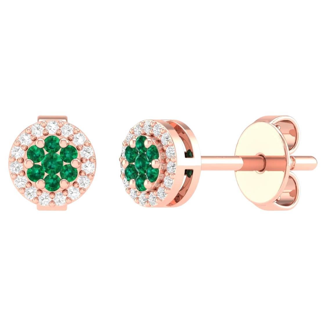 18 Karat Rose Gold 0.19 Carat Emerald Cocktail Stud Earrings For Sale
