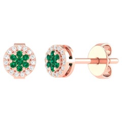 18 Karat Rose Gold 0.19 Carat Emerald Cocktail Stud Earrings