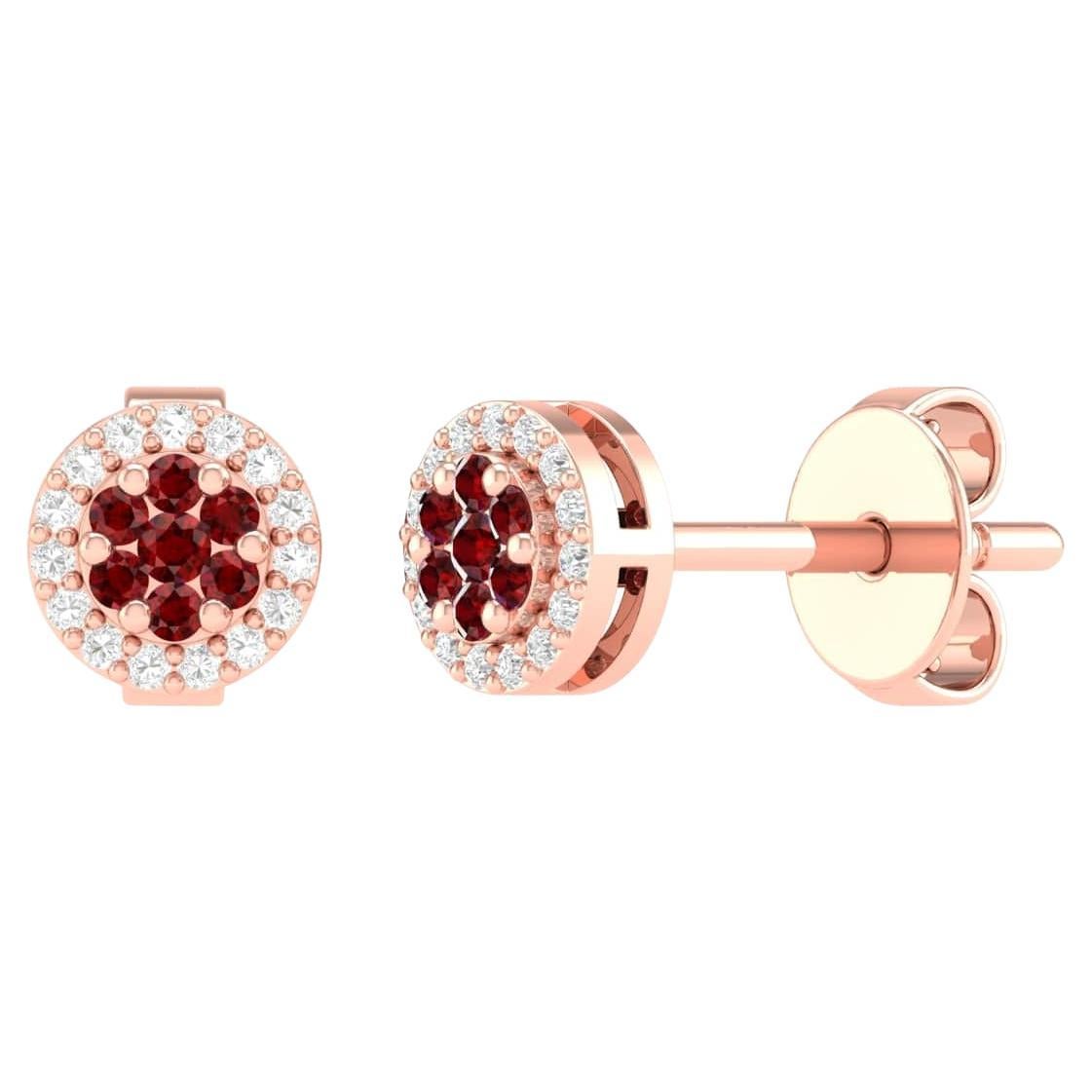 Clous d'oreilles cocktail en or rose 18 carats et rubis 0,19 carat