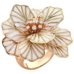 18 Karat Rose Gold 0.21 Carat Diamond and Enamel Flower Cocktail Ring