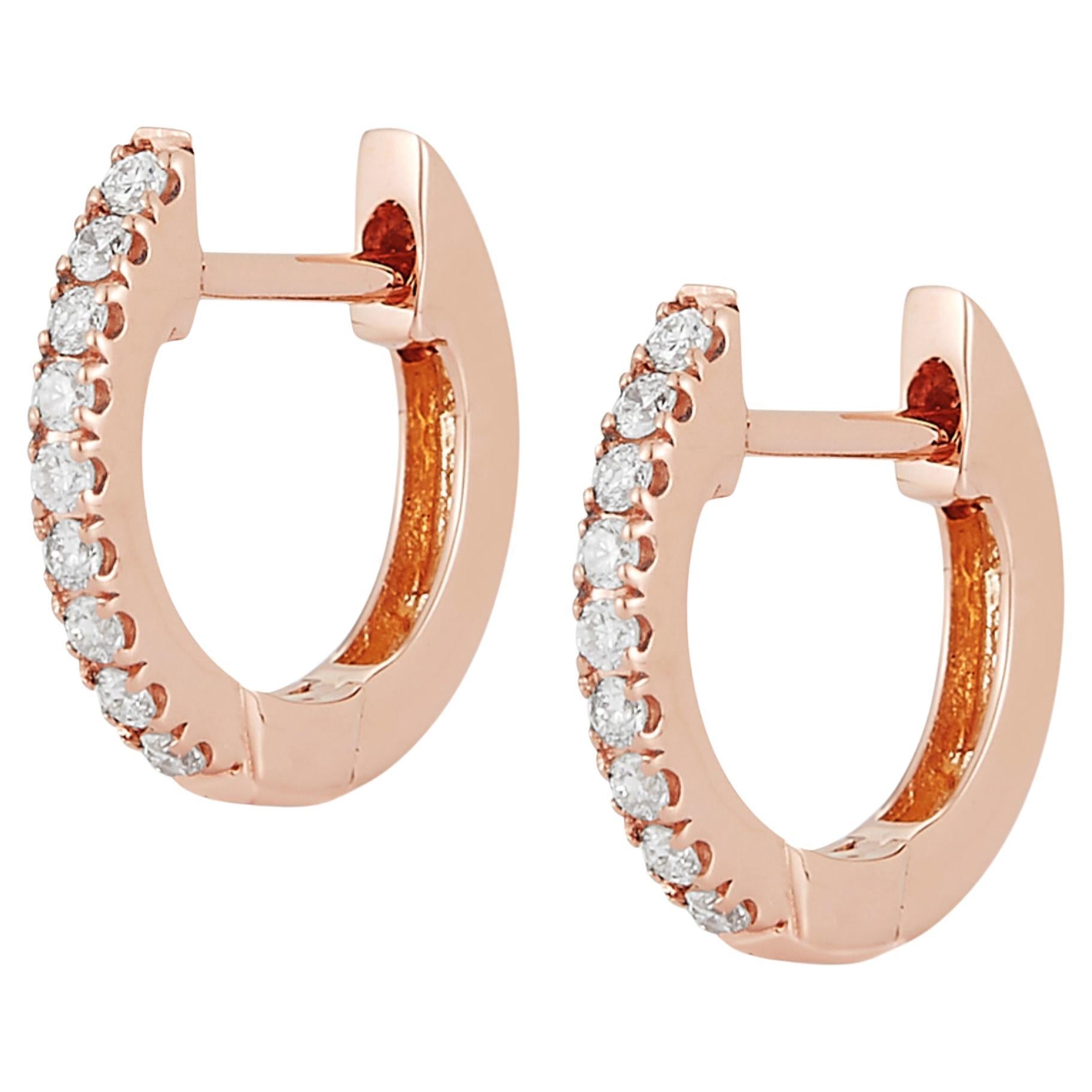 18 Karat Rose Gold 0.21 Cttw Diamond Mini Huggy Hoop Earrings