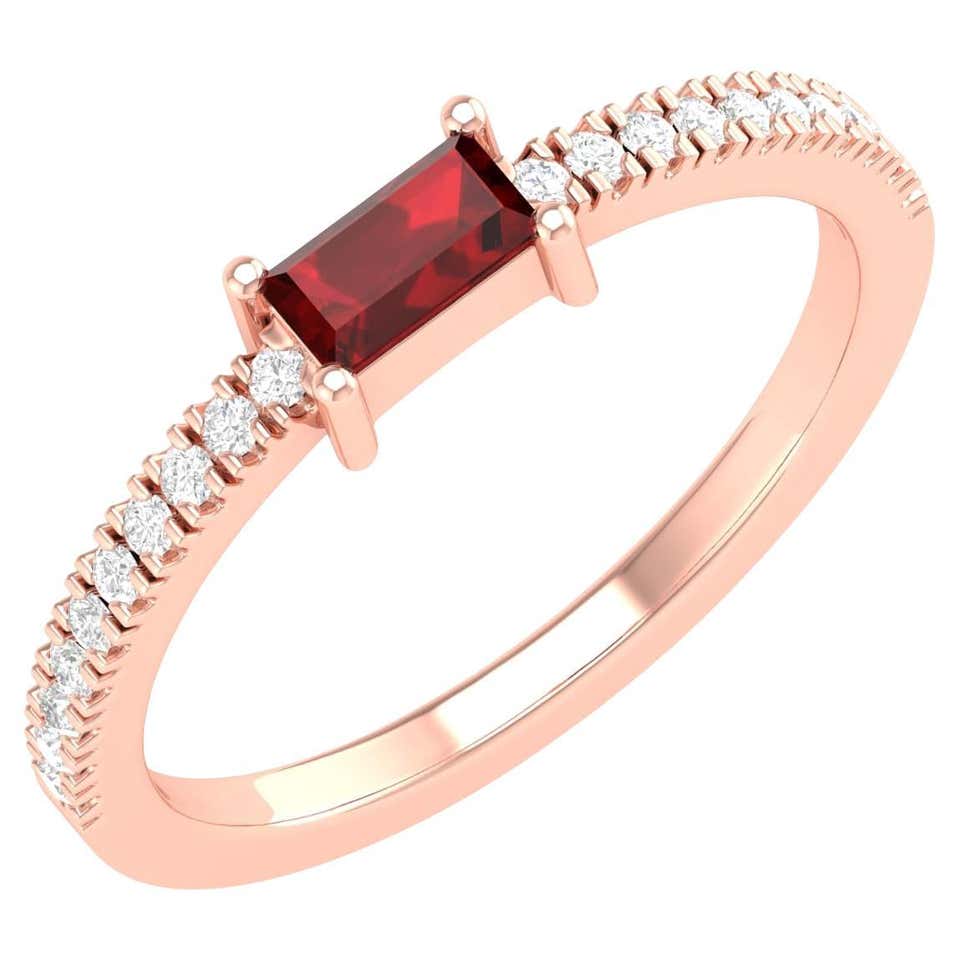 Stackable 0.58 Carat Garnet Baguette and Diamond Gold Ring For Sale at ...