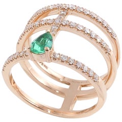 18 Karat Rose Gold 0.49 Carat White Diamonds 0.49 Carat Emerald Ring