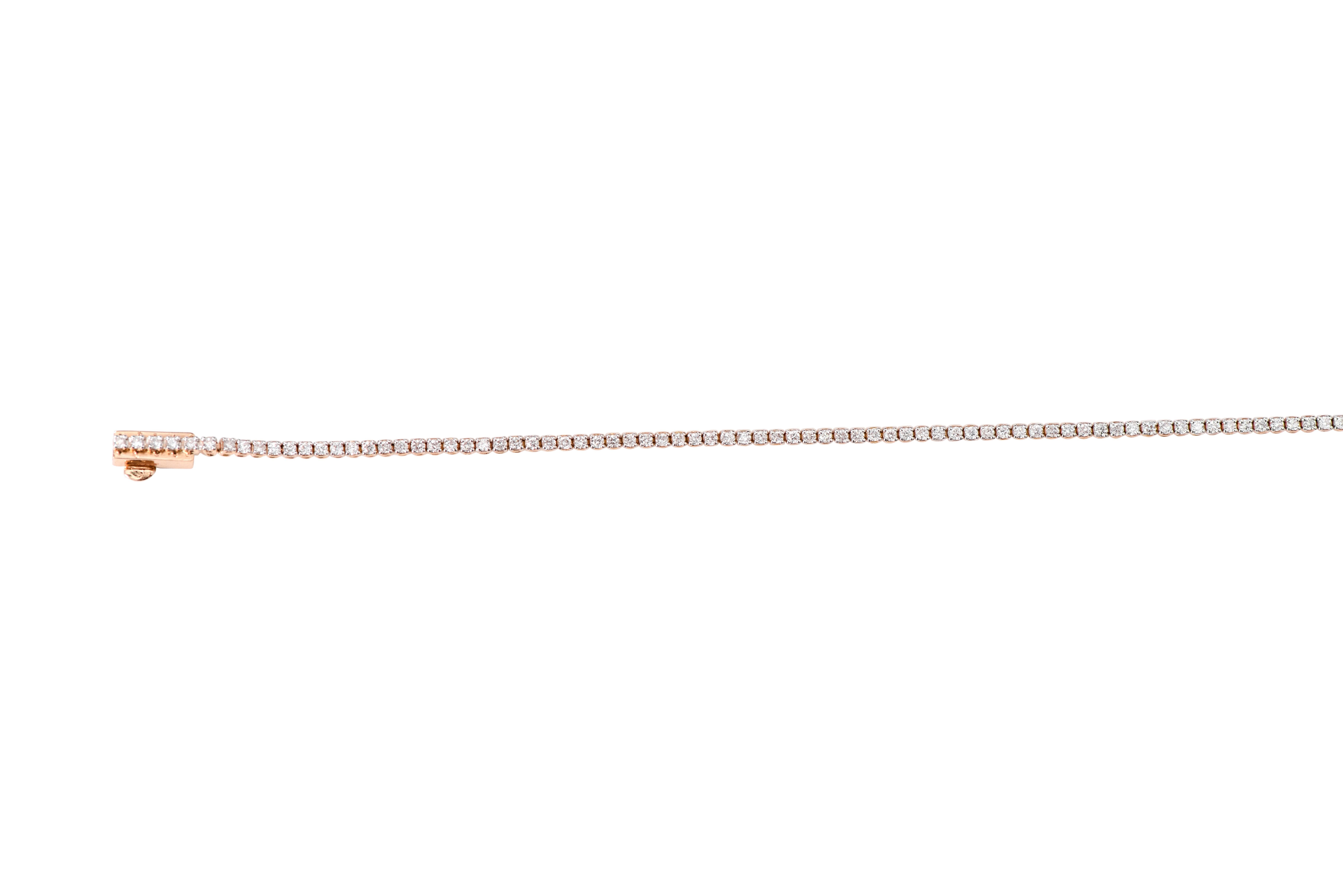 Modern 18 Karat Rose Gold 0.81 Carat Brilliant-Cut Diamond Tennis Bracelet For Sale