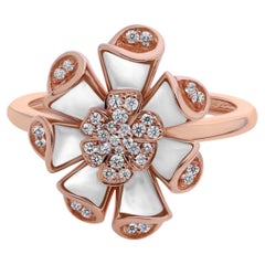 Bague cocktail florale en or rose 18 carats 0,82 TCW Diamond Mother Of Pearl