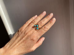 18 Karat Rose Gold 0.87 Karat Brown Diamonds Cabochon Turquoise Wave Design Ring