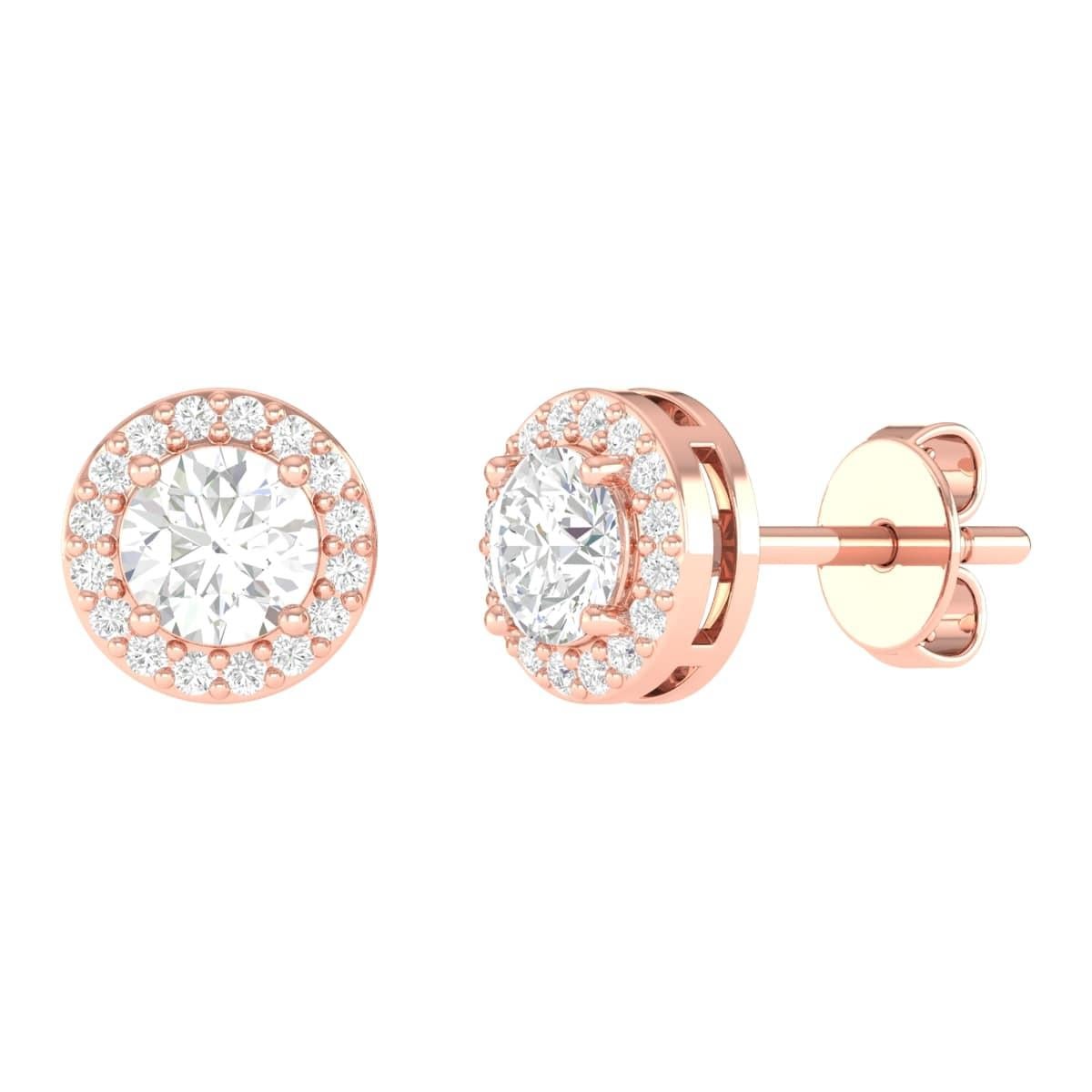 18 Karat Rose Gold 0.96 Carat Diamond Solitaire Stud Earrings In New Condition For Sale In Jaipur, IN