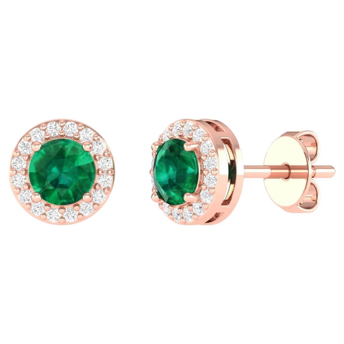 18 Karat Rose Gold 0.96 Carat Emerald Solitaire Stud Earrings For Sale