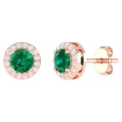 18 Karat Rose Gold 0.96 Carat Emerald Solitaire Stud Earrings