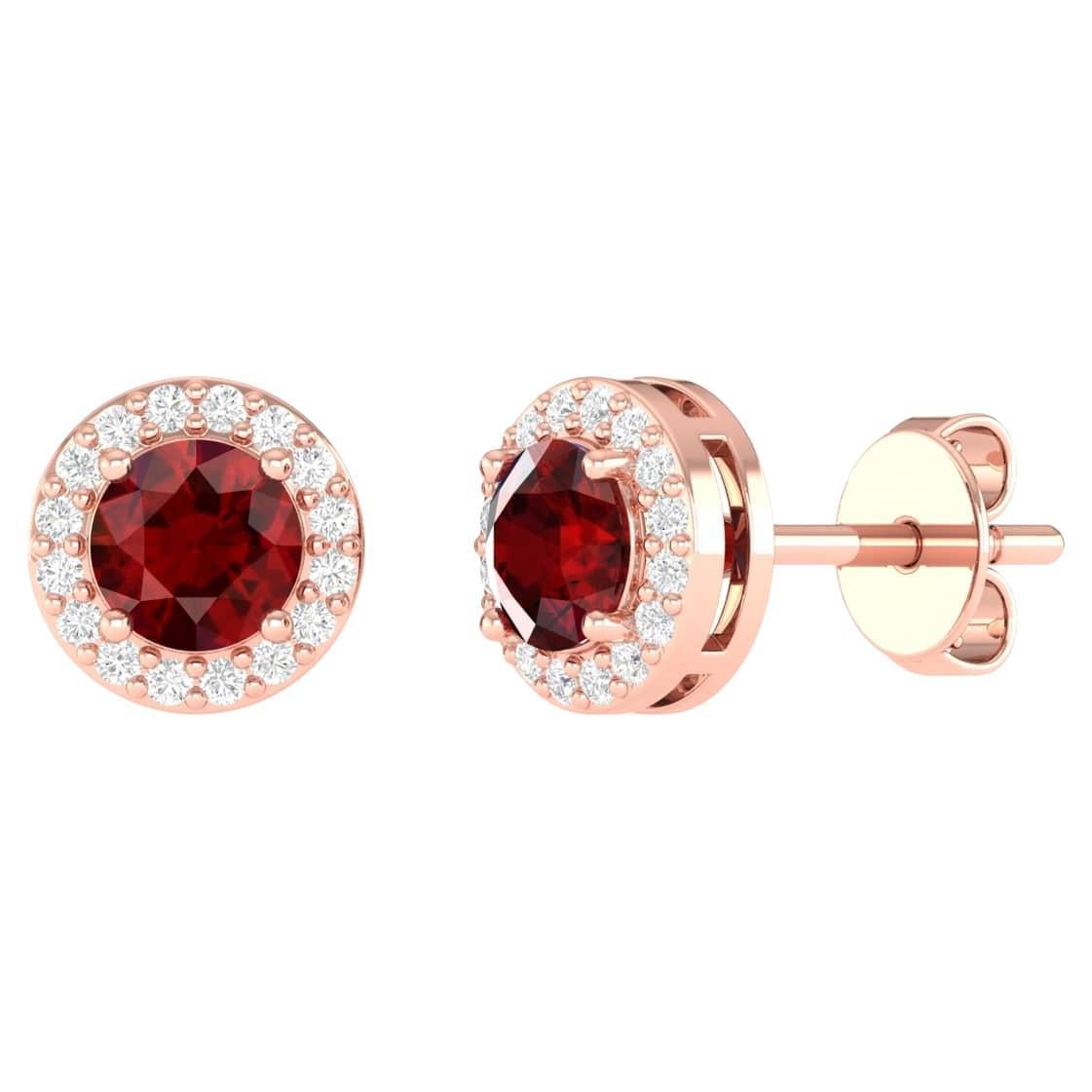 18 Karat Rose Gold 0.96 Carat Ruby Solitaire Stud Earrings For Sale