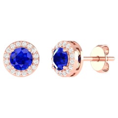 18 Karat Rose Gold 0.96 Carat Sapphire Solitaire Stud Earrings