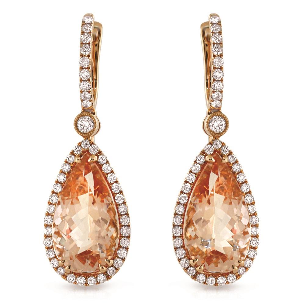Type: Earring
Height: 35 mm
Width: 11.5 mm
Metal: Rose Gold
Metal Purity: 18K
Hallmarks: 750 
Total Weight: 6.07 Gram
Stone Type: 0.97 CT G SI1 Diamonds & Flawless Morganite
Condition: New 
Stock Number: N119