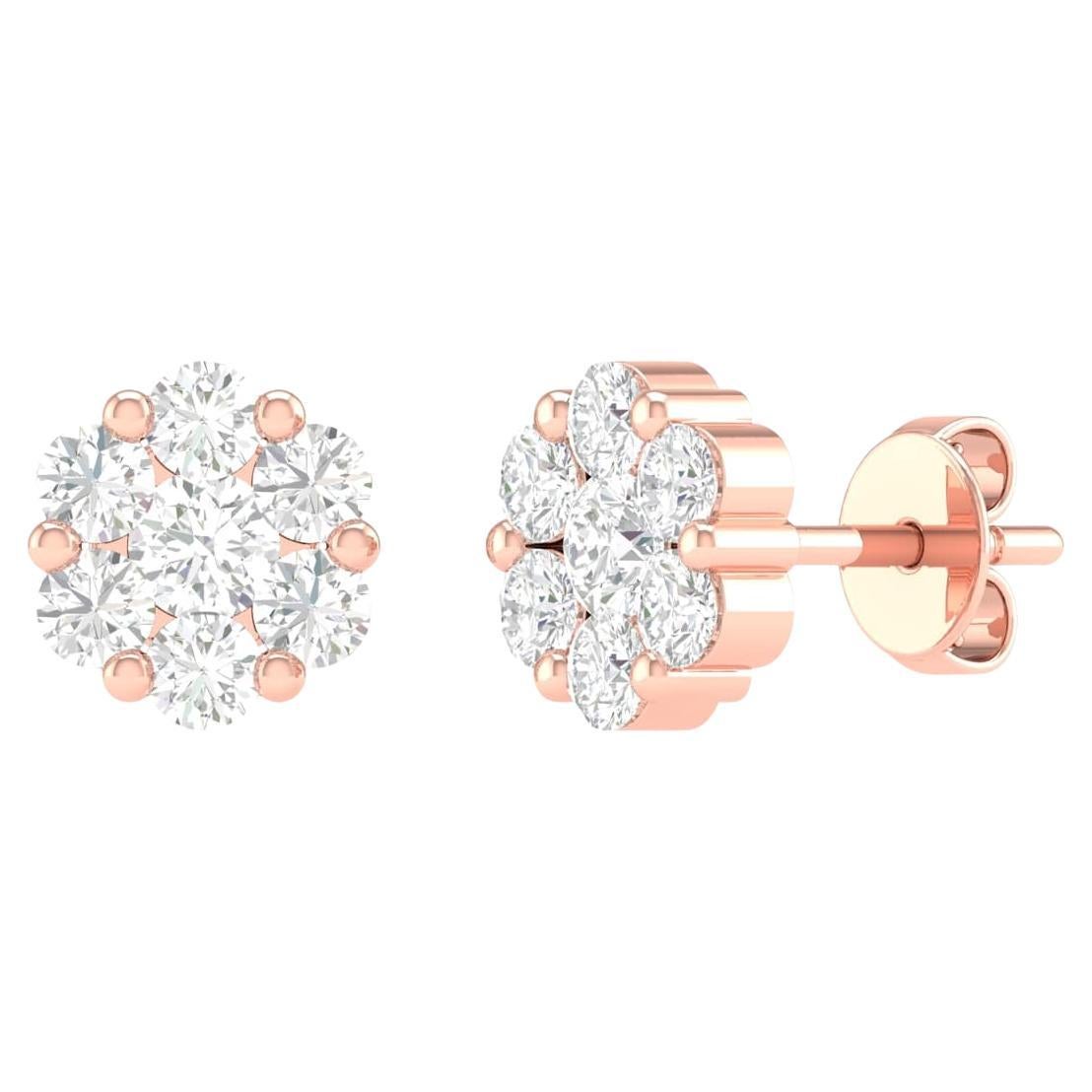 18 Karat Rose Gold 1.01 Carat Diamond Flower Stud Earrings